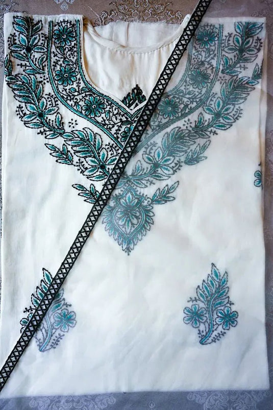 Elegant cream Aari chikankari hand Embroidery Suit    Ready to ship