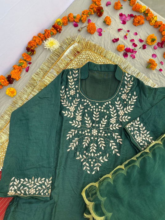 Pretty green Aari zari hand Embroidery Suit