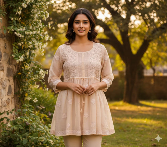 Chikankari organza kurti - Ready to Ship