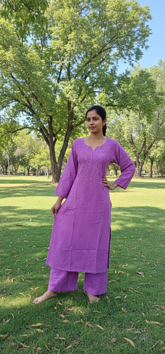 Chikankari Rayon plazzo set with mukesh