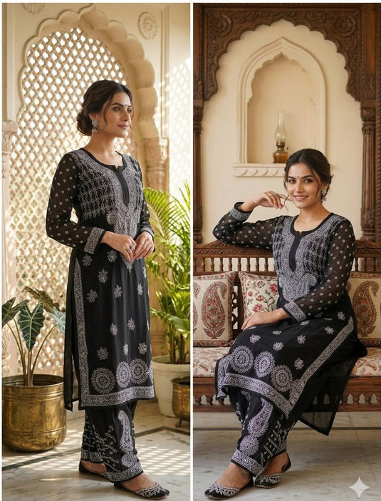 Chikankari  Georgette Plazzo set (similar available) Ready to ship