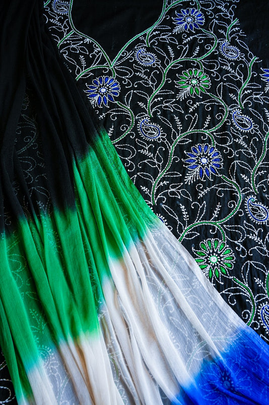 Black, green, and blue Aari chikankari hand Embroidery Suit    Ready to ship