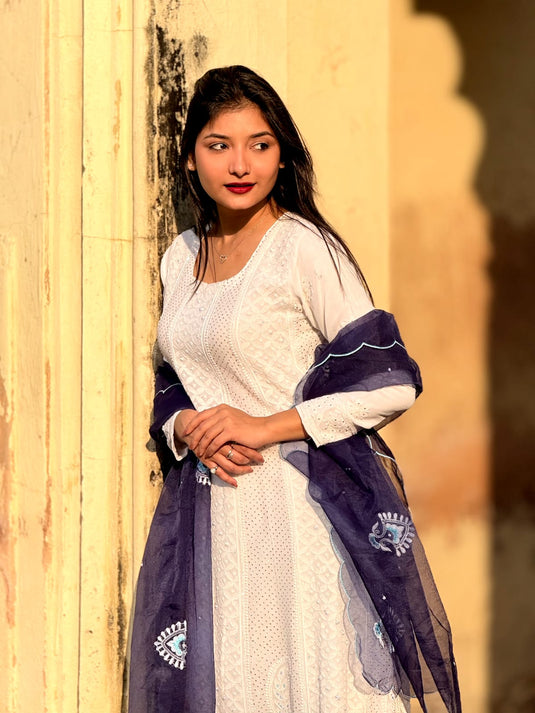 Chikankari and Aari hand embroidered Anarkali - Similar available