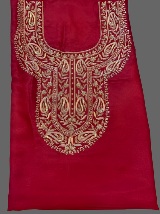 Pretty cherry red Aari zari hand Embroidery Suit