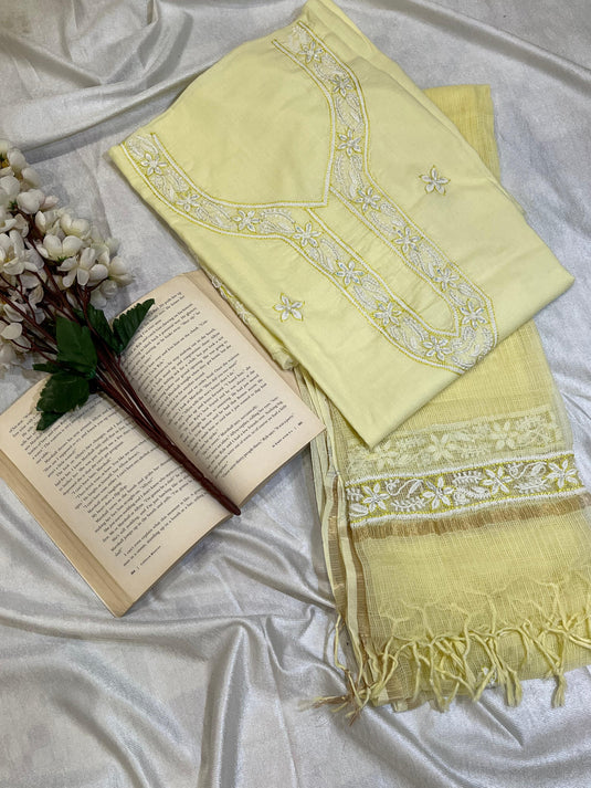 Elegant lemon yellow aari chikankari hand Embroidery Suit    Ready to ship
