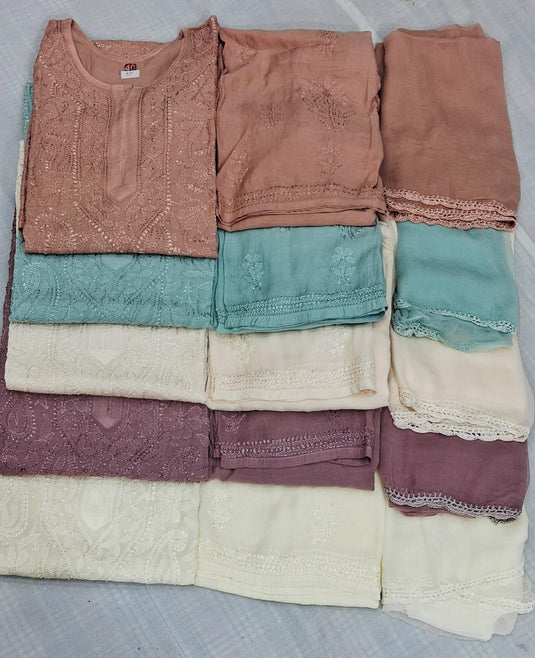 Muslin chikankari Kurta Plazzo set  - similar available                  Ready to Ship