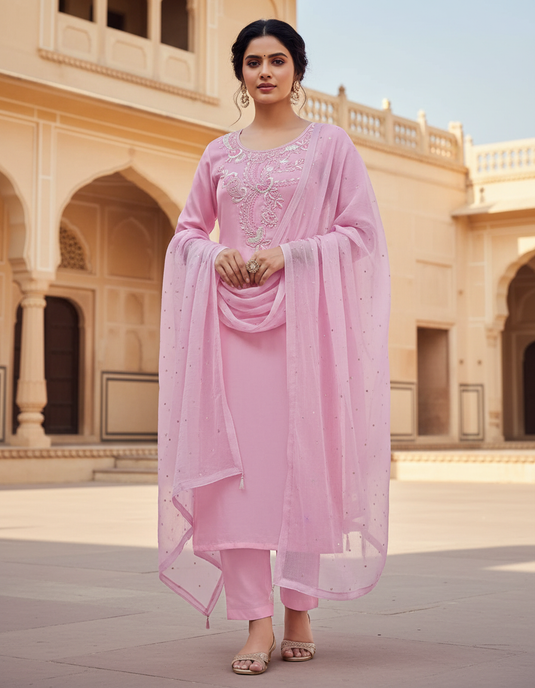 Pretty pink Aari beads hand Embroidery Suit