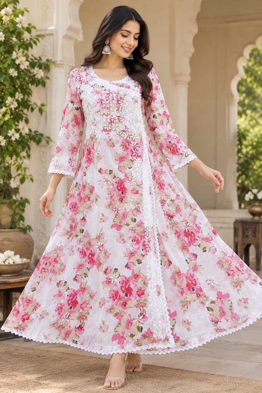 Chikankari cotton printed Angarkha, similar available - Ready to ship