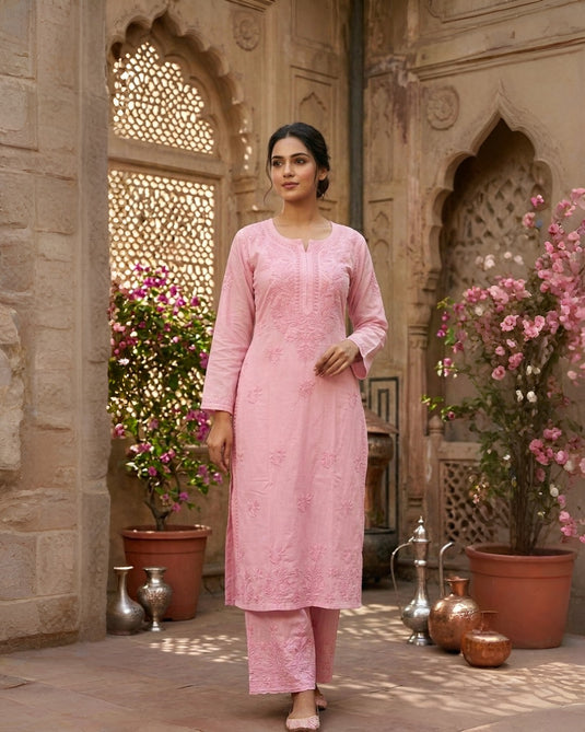 Rayon chikankari kurti plazo set: Ready to ship