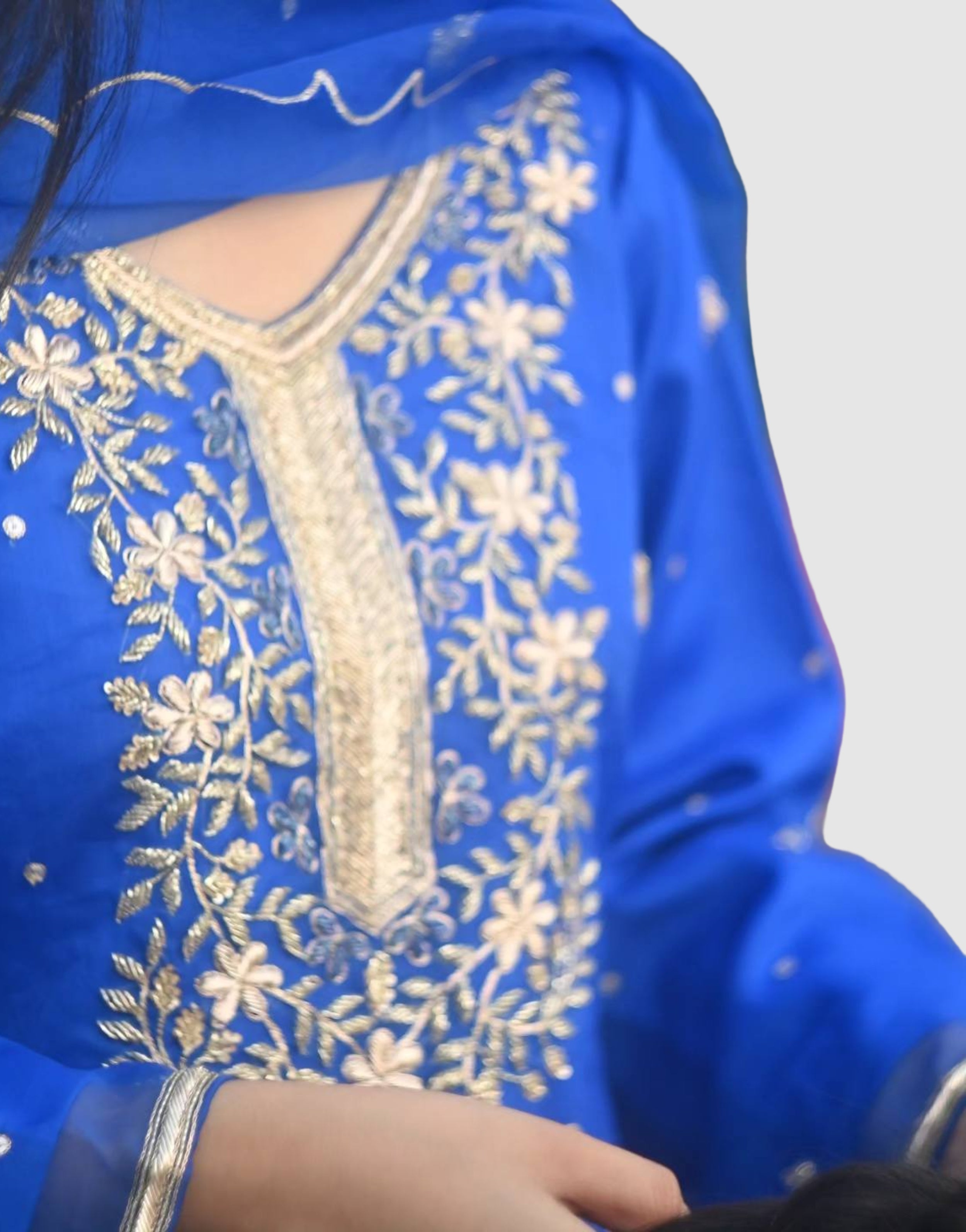 Women's Royal Blue Suit with Golden Embroidery and Dupatta Women's Royal Blue Suit with Golden Embroidery and Dupatta